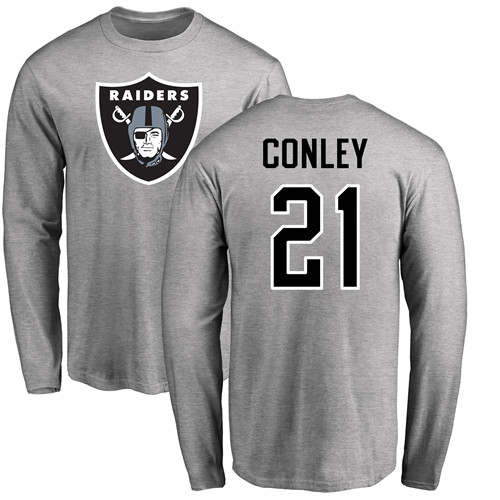 Men Oakland Raiders Ash Gareon Conley Name and Number Logo NFL Football #21 Long Sleeve T Shirt->nfl t-shirts->Sports Accessory